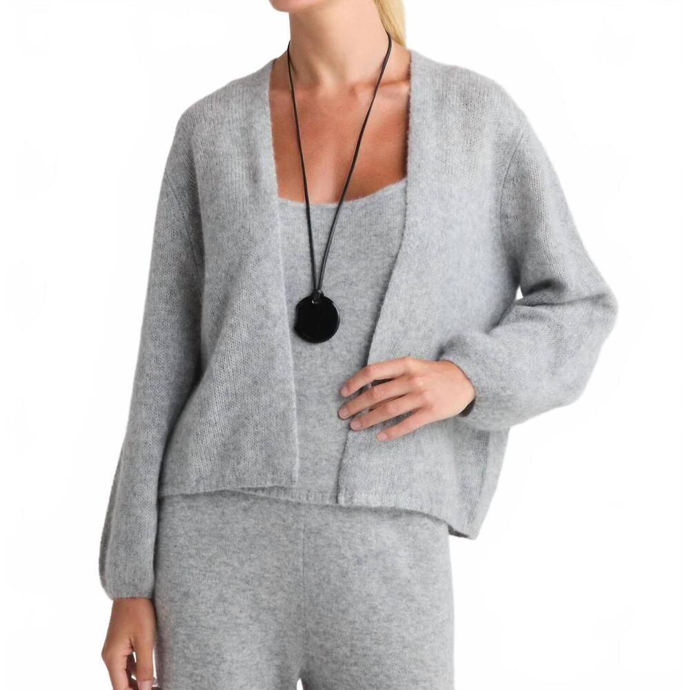 NEW W. CASHMERE juniper balloon-sleeve open cardigan in flint gray